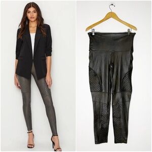 SPANX Faux Leather Moto Leggings – Gunmetal Gray, Size 1X